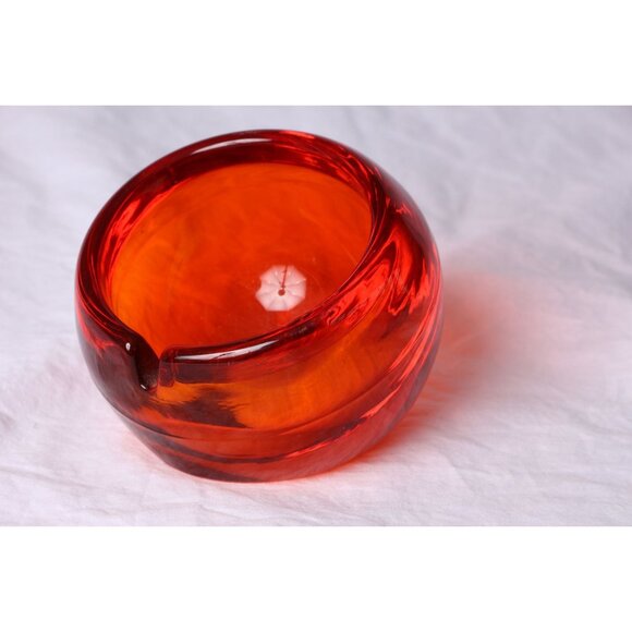 Murano Trinket Dish Ashtray 1966 Orange Round Heavy Venetian Glass Venezia Italy - Picture 2 of 3